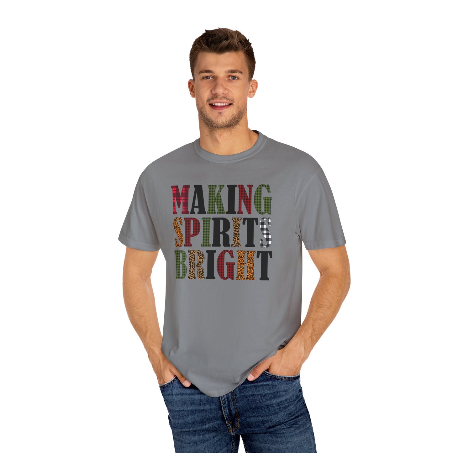 Making Spirits Bright Plaid Leopard Print Christmas Tshirt