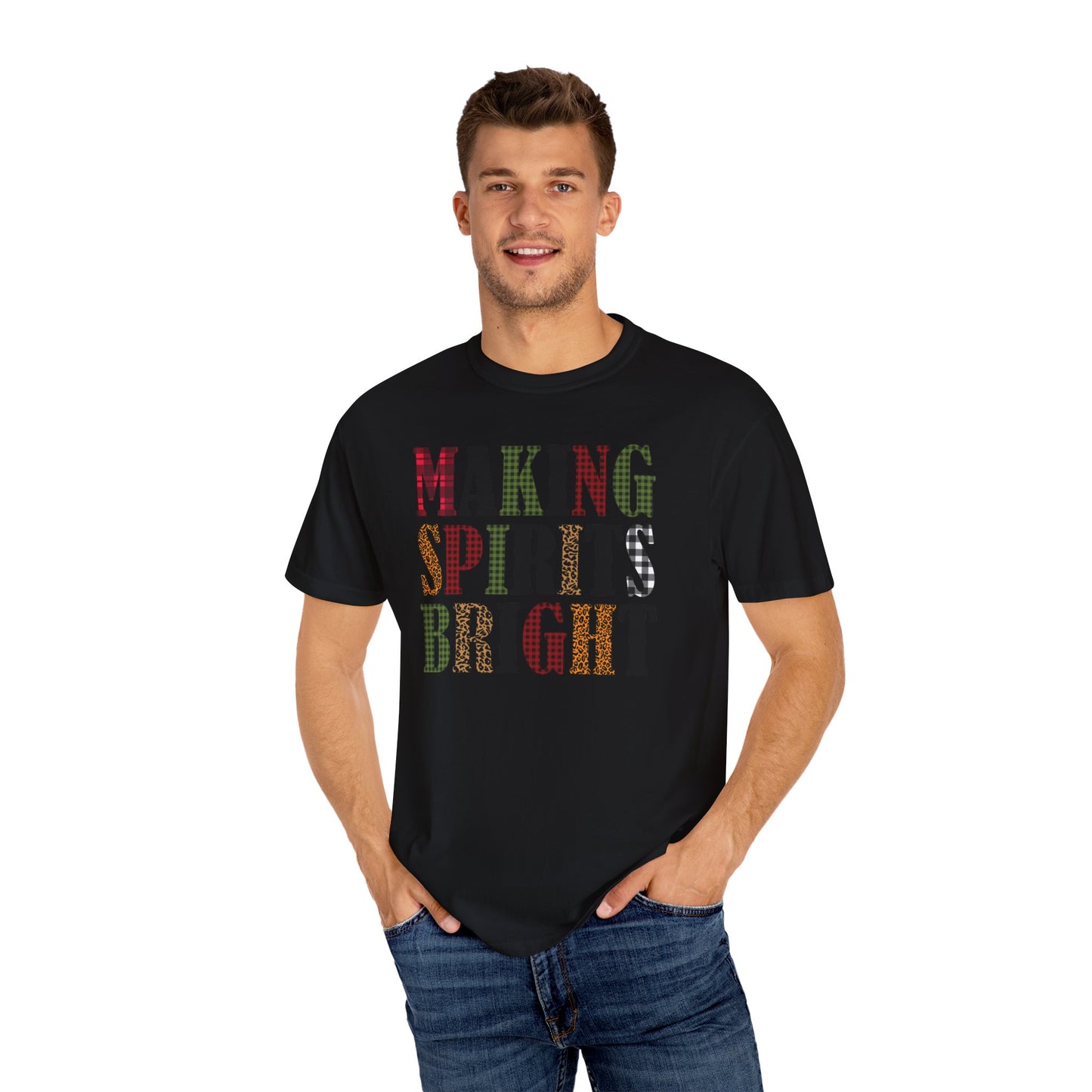 Making Spirits Bright Plaid Leopard Print Christmas Tshirt
