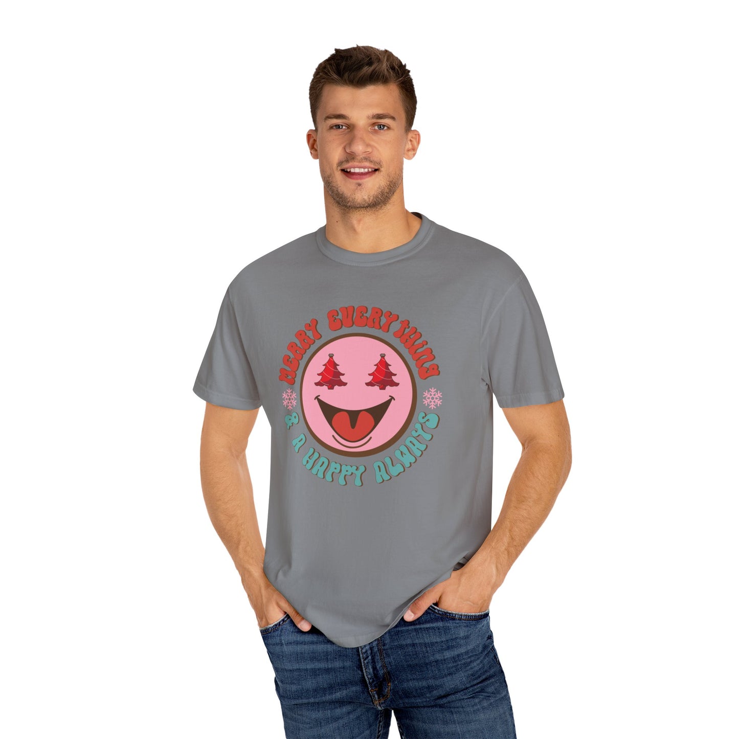 Merry Everything Happy Always Happy Face Retro Christmas Tshirt