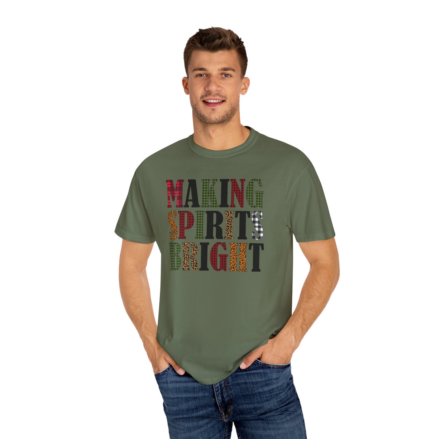 Making Spirits Bright Plaid Leopard Print Christmas Tshirt