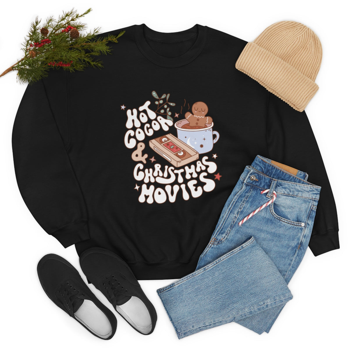 Hot Cocoa & Christmas Movies Retro Style Sweatshirt