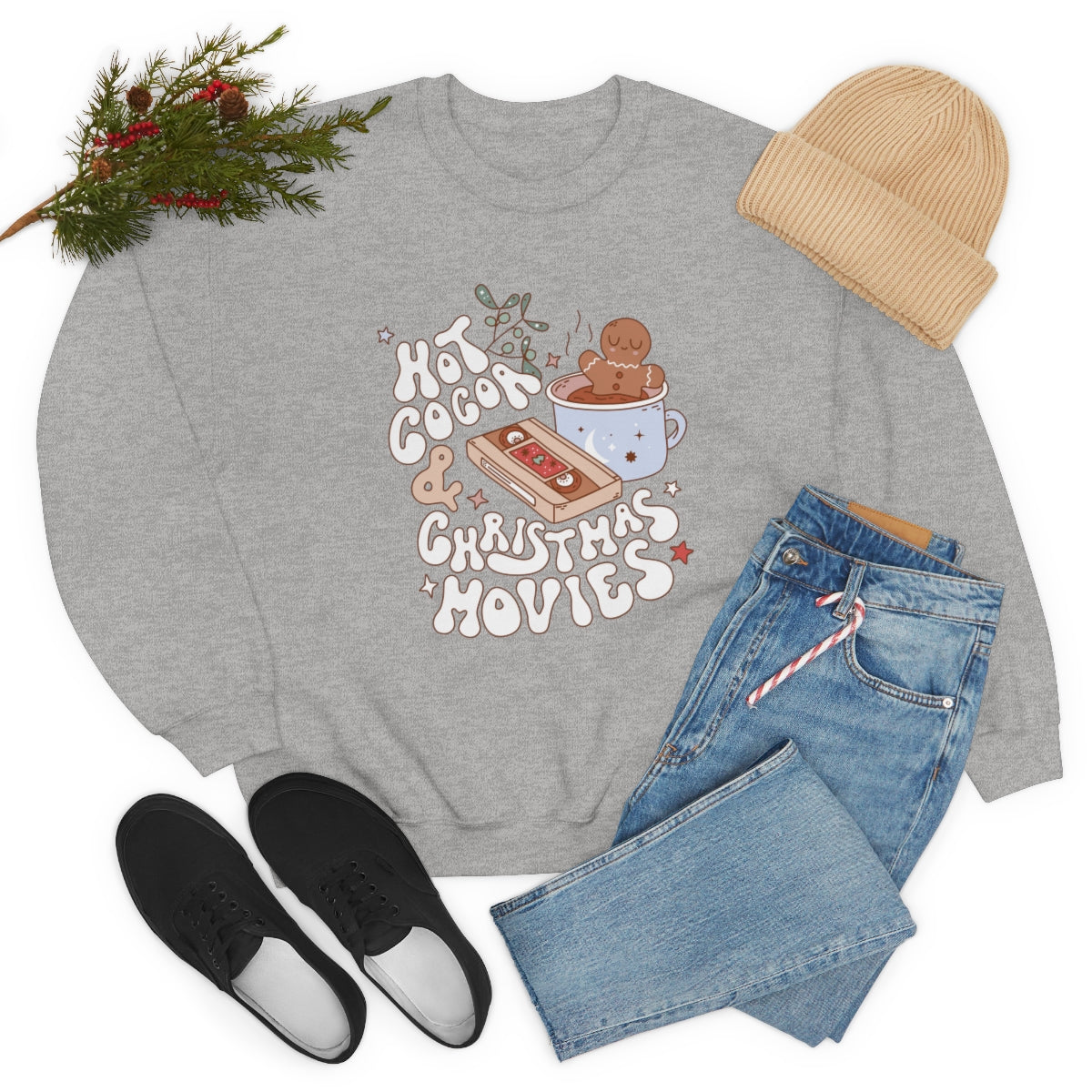 Hot Cocoa & Christmas Movies Retro Style Sweatshirt