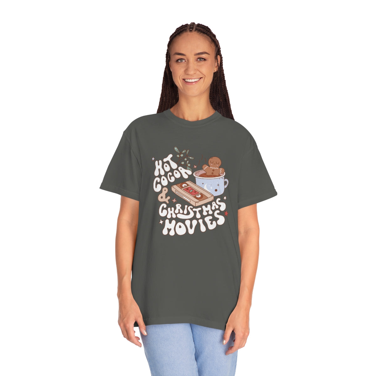 Hot Cocoa & Christmas Movies Groovy Retro Christmas TeeShirt