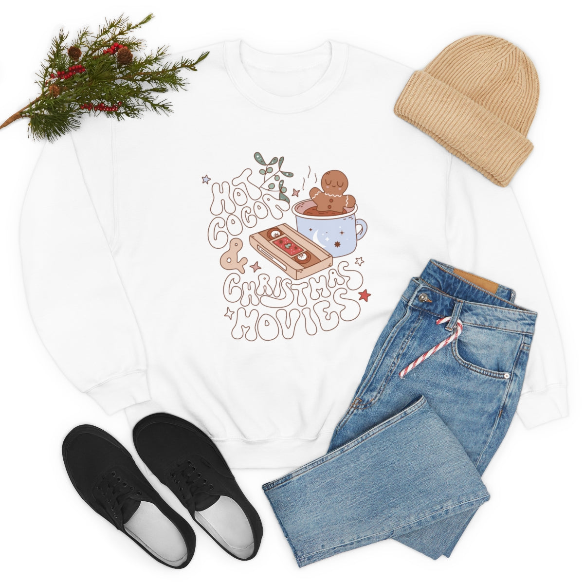Hot Cocoa & Christmas Movies Retro Style Sweatshirt