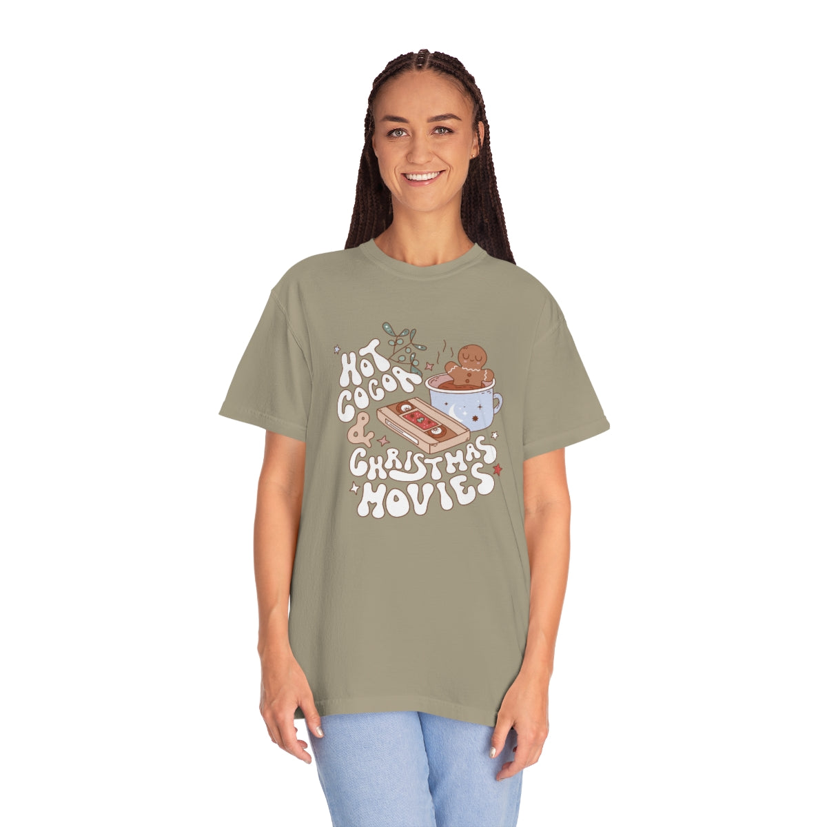 Hot Cocoa & Christmas Movies Groovy Retro Christmas TeeShirt