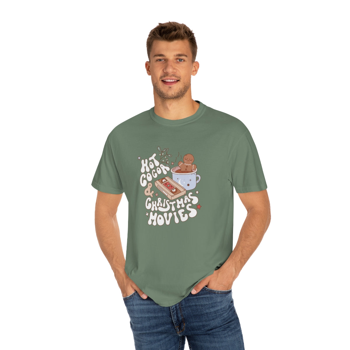 Hot Cocoa & Christmas Movies Groovy Retro Christmas TeeShirt
