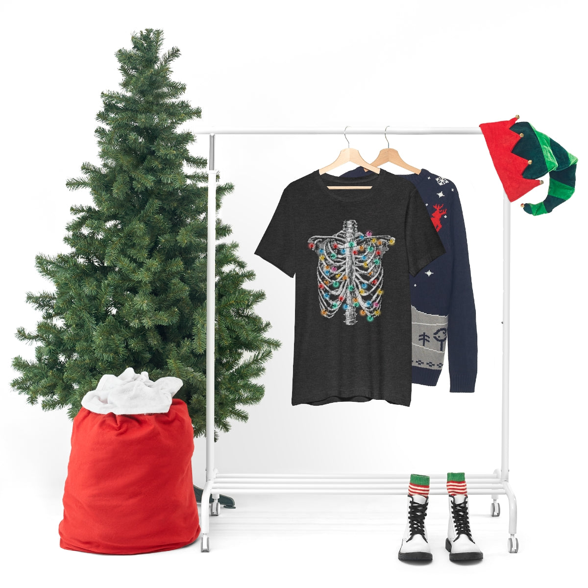 Ribcage Skeleton Christmas Lights Tshirt