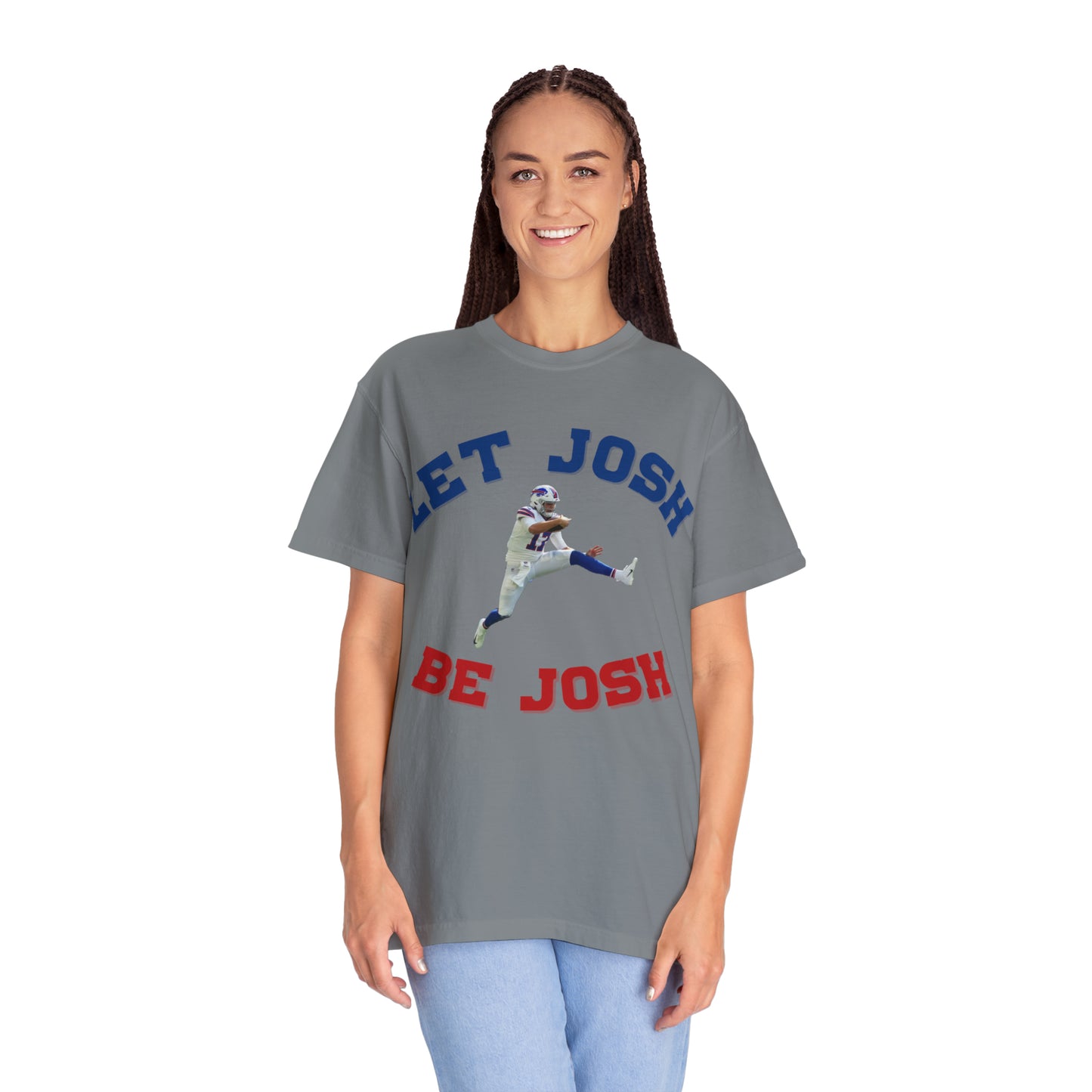 Hurdling Let Josh Be Josh/Bills Mafia w Logo on Back Two Sided Tshirt Bills Mafia Cool Font Buffalo Bills Josh Allen 17 Football Tshirt