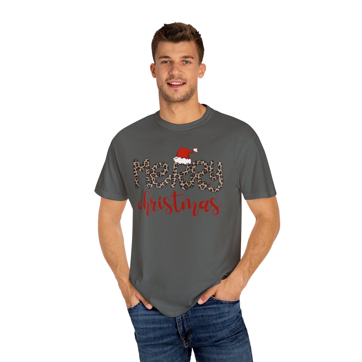 Merry Christmas Leopard Santa Hat Christmas Tshirt