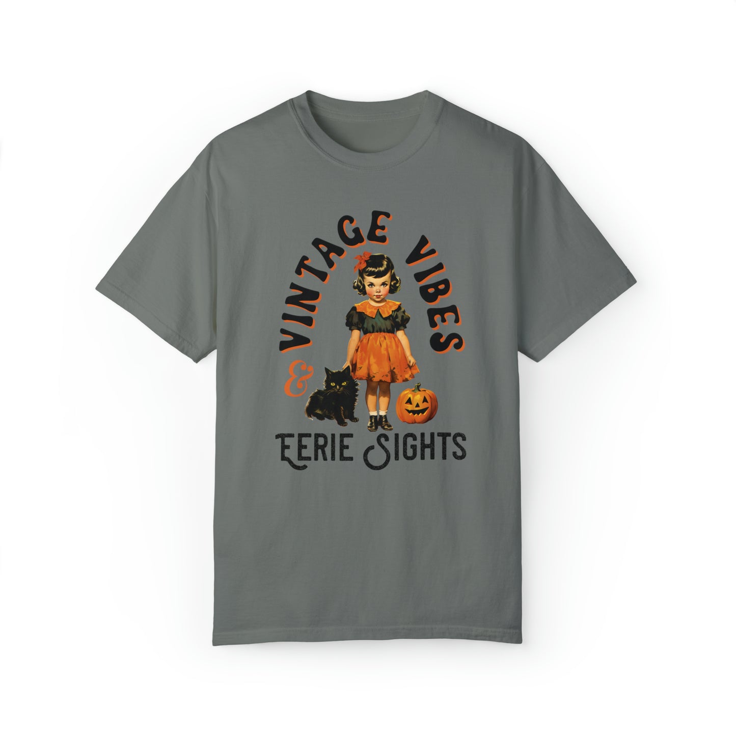 Vintage Halloween Retro Style Tshirt w Girl & Black Cats Vintage Vibes & Eerie Sights