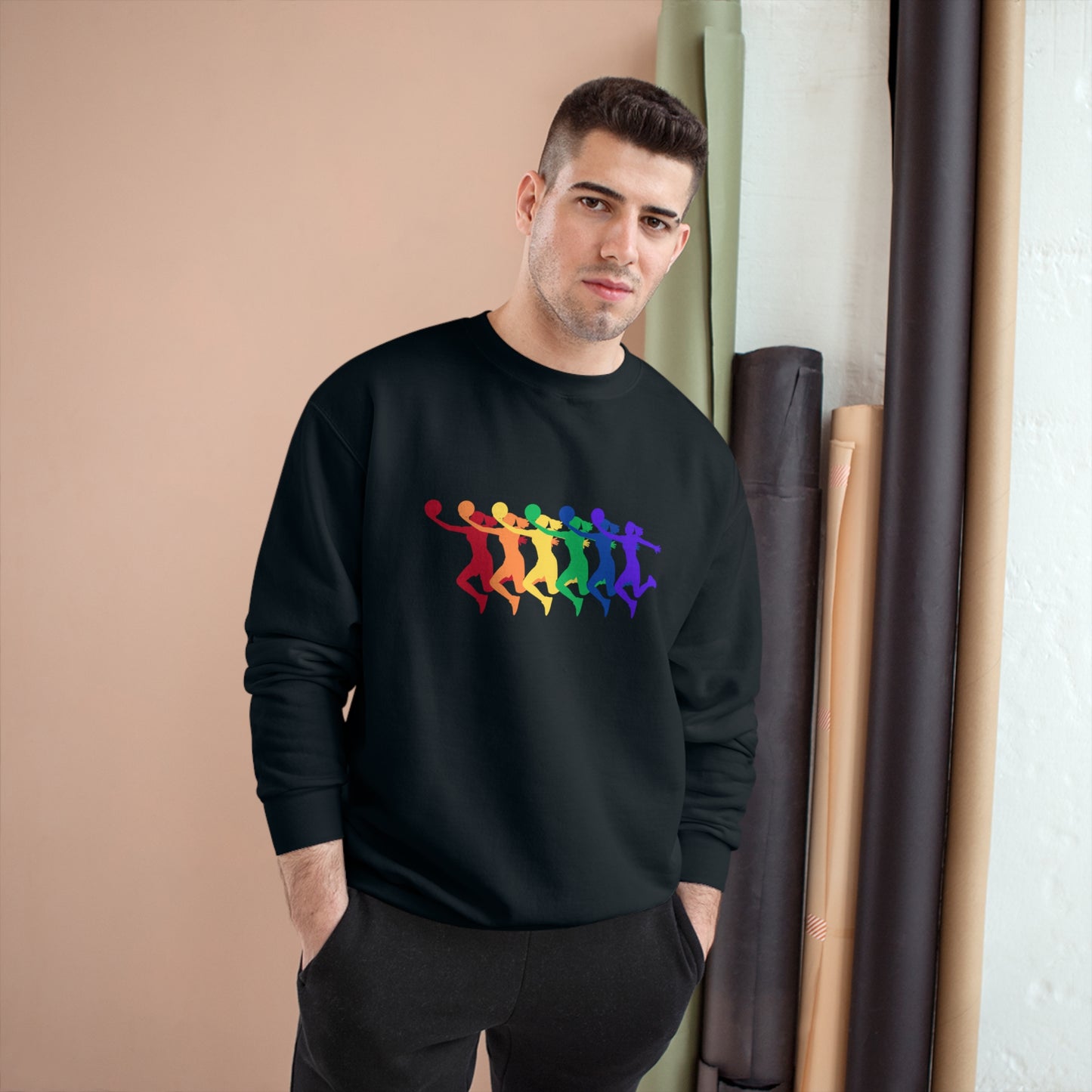 Womens Basketball Rainbow Silhouette Shooter Pride Crewneck Sweatshirt