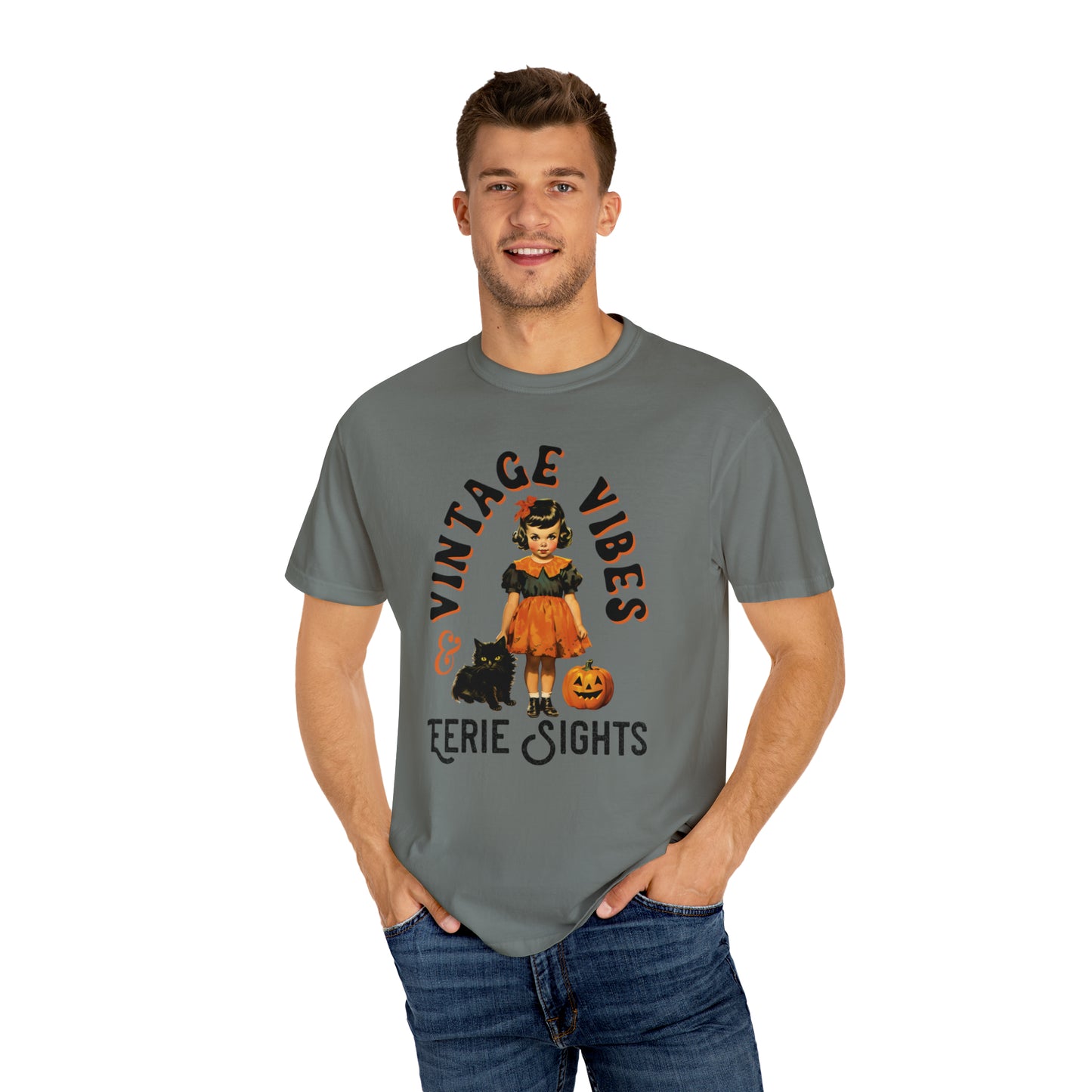 Vintage Halloween Retro Style Tshirt w Girl & Black Cats Vintage Vibes & Eerie Sights