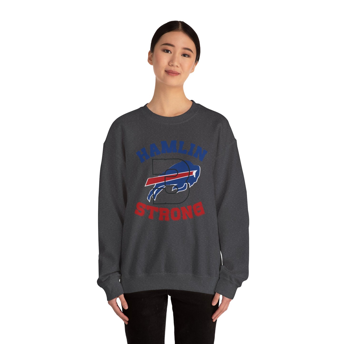 Hamlin Strong #3 Damar Hamlin Buffalo Bills Logo Crewneck Sweatshirt
