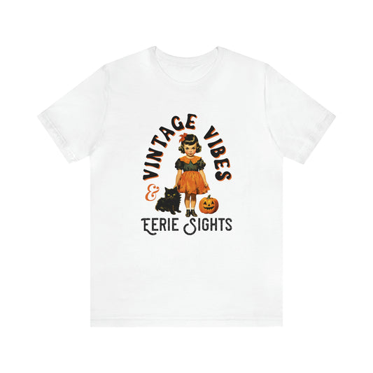 Vintage Halloween Retro Style Tshirt w Girl & Black Cats Vintage Vibes & Eerie Sights