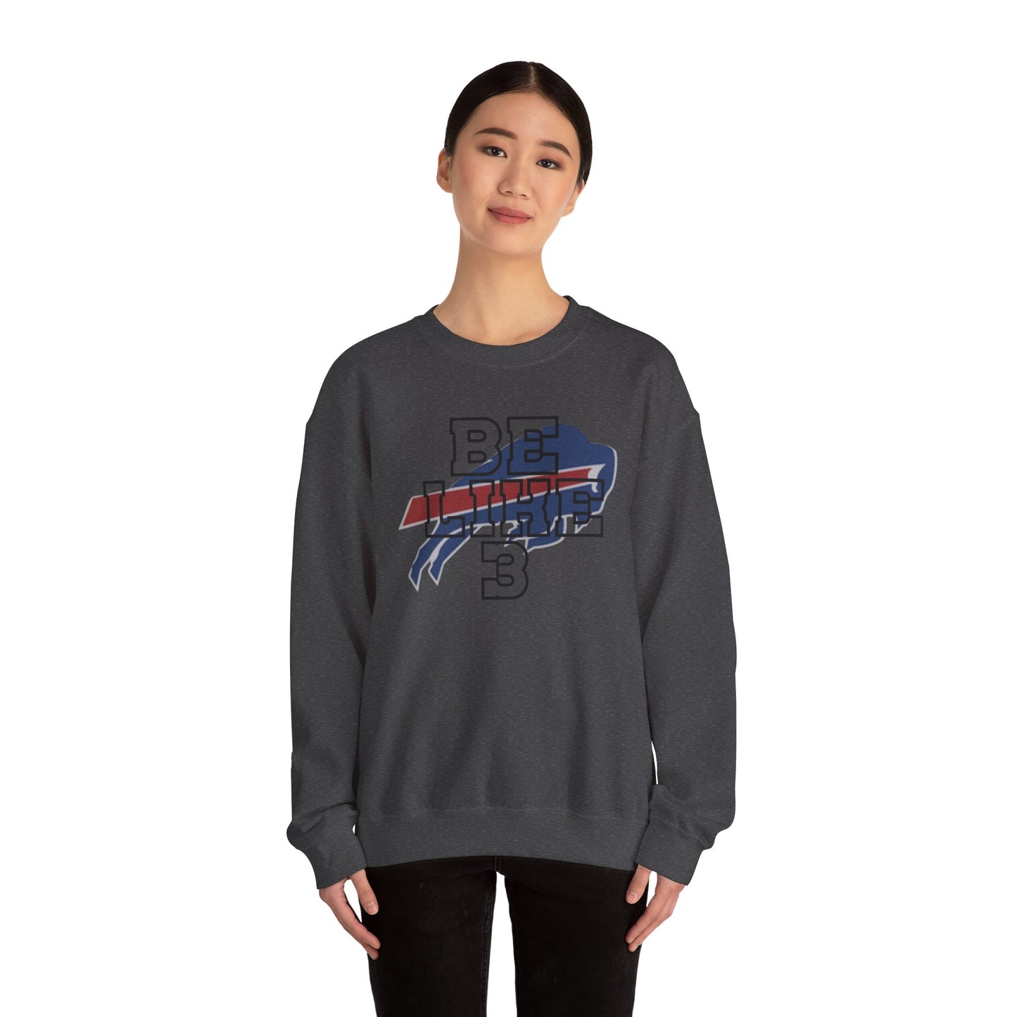 Be Like #3 Damar Hamlin Black Outline Buffalo Bills Logo Crewneck Sweatshirt