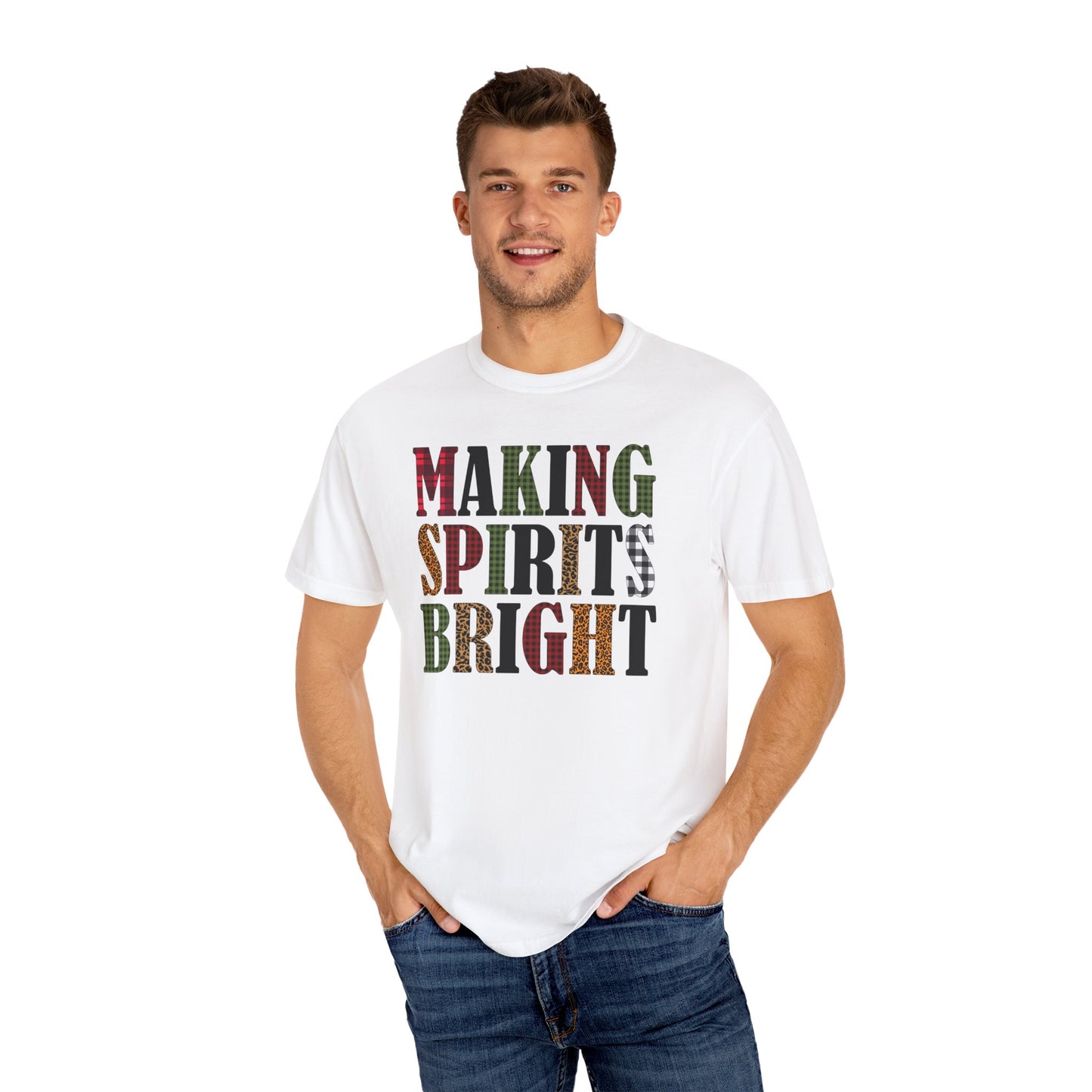 Making Spirits Bright Plaid Leopard Print Christmas Tshirt