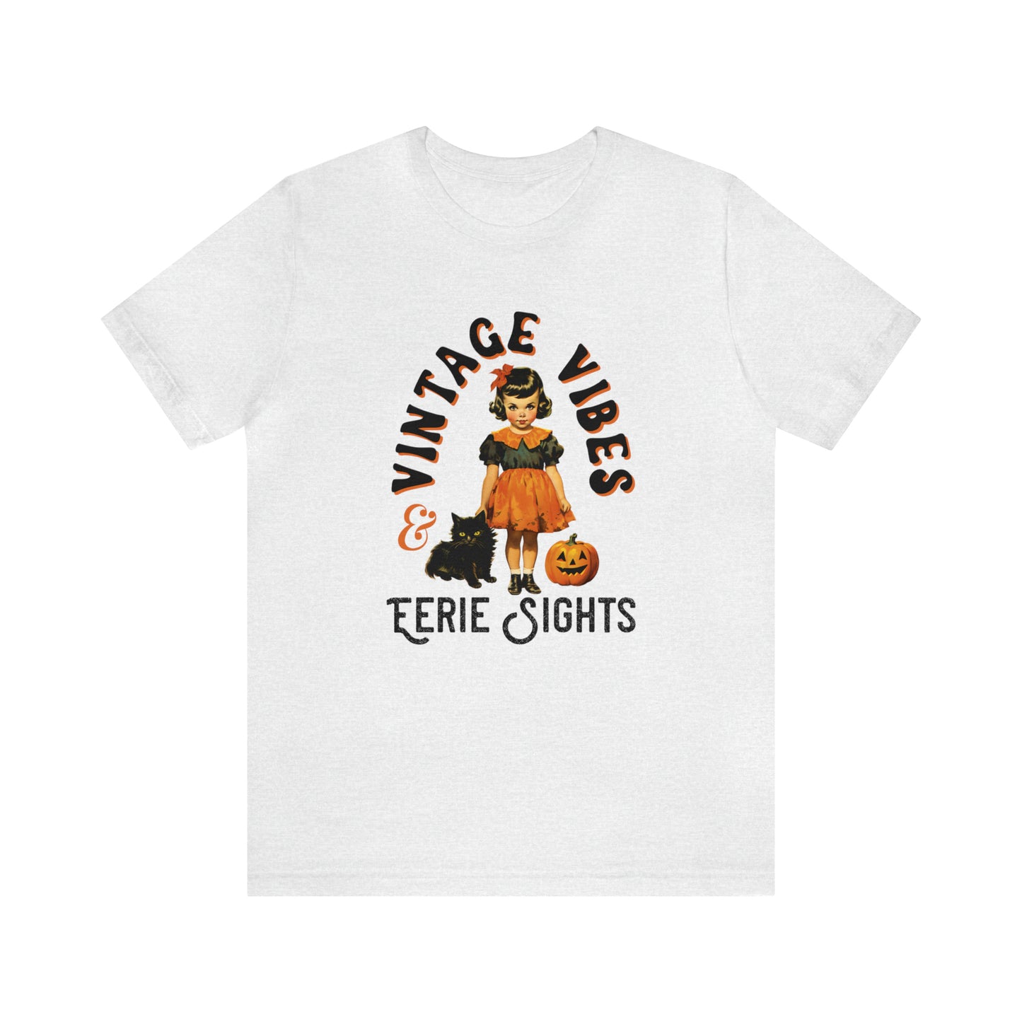 Vintage Halloween Retro Style Tshirt w Girl & Black Cats Vintage Vibes & Eerie Sights