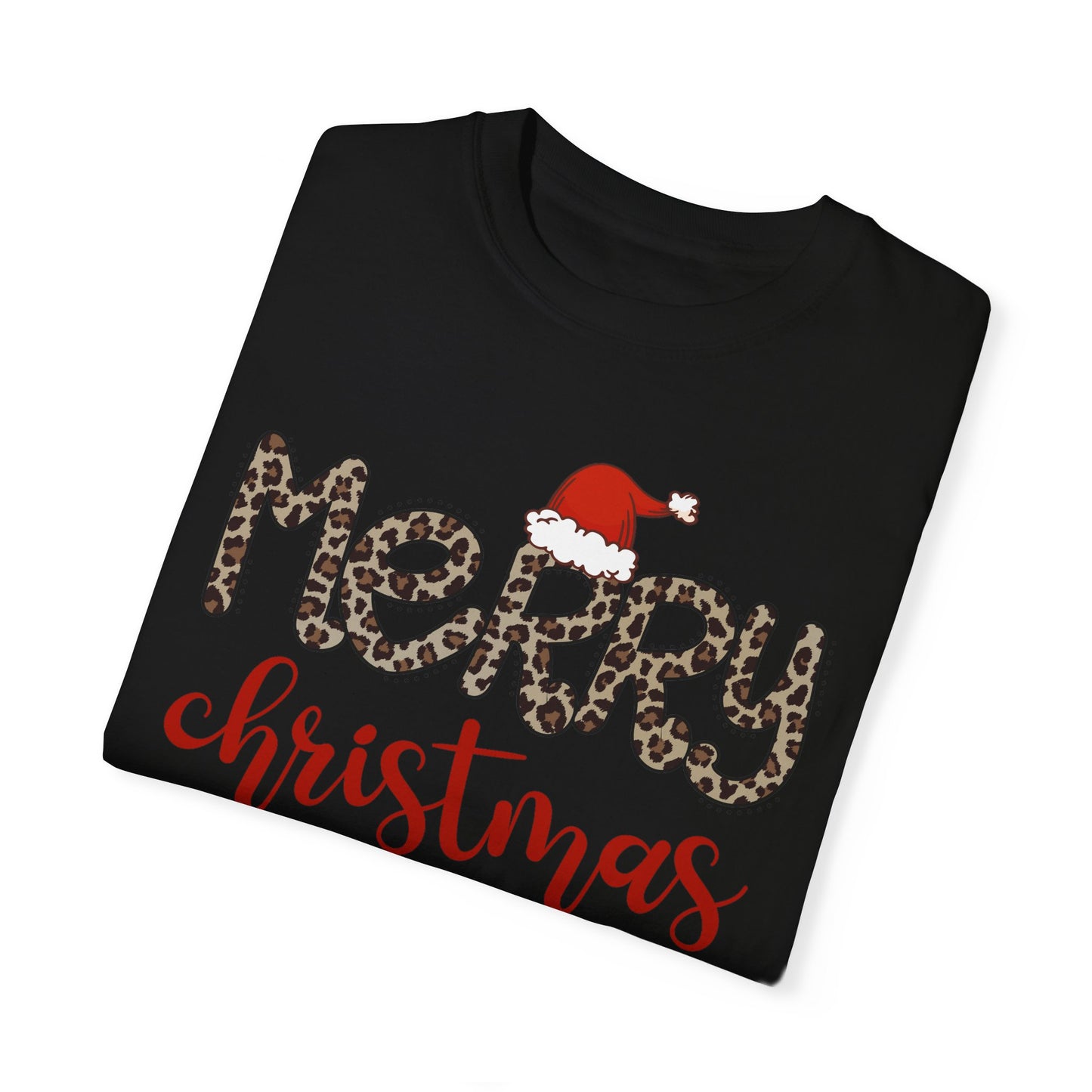 Merry Christmas Leopard Santa Hat Christmas Tshirt