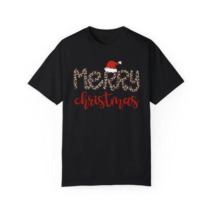 Merry Christmas Leopard Santa Hat Christmas Tshirt