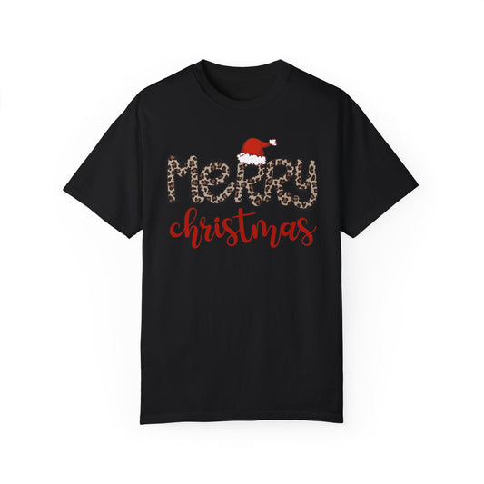 Merry Christmas Leopard Santa Hat Christmas Tshirt