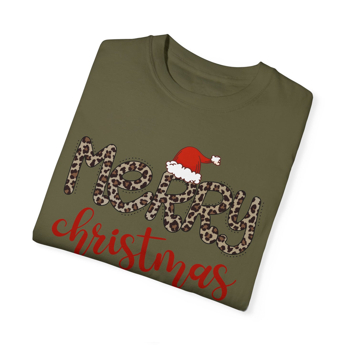 Merry Christmas Leopard Santa Hat Christmas Tshirt