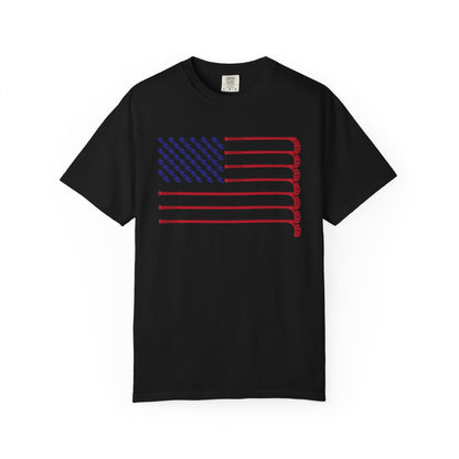 USA Hockey American Flag T-Shirt – Patriotic Ice Hockey Graphic Tee – Team USA Red White Blue Short Sleeve Fan Shirt