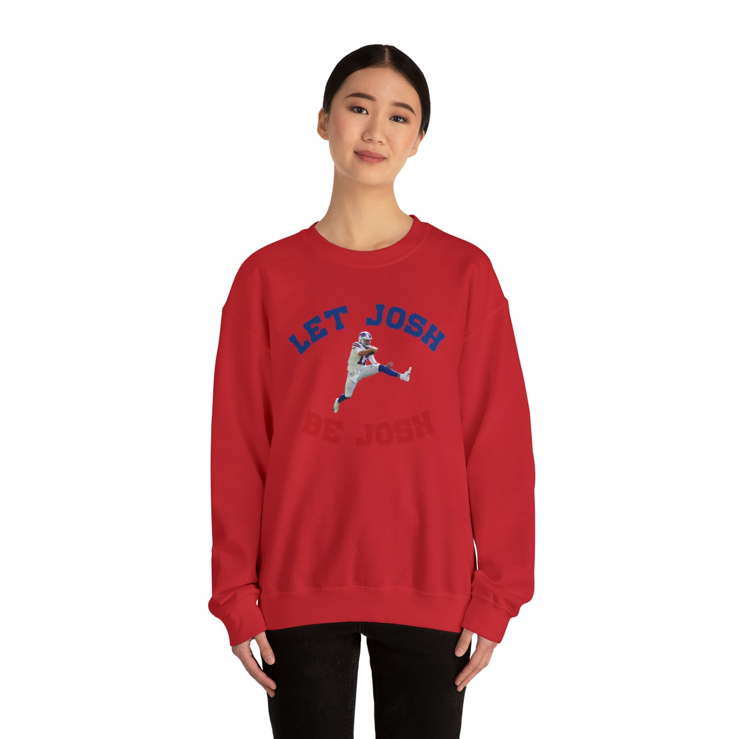 Let Josh Be Josh Hurdling Buffalo Bills Football Bills Mafia Josh Allen 17 Josh Freaking Allen Bills Mafia #17 Crewneck Sweatshirt