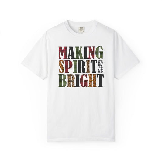 Making Spirits Bright Plaid Leopard Print Christmas Tshirt
