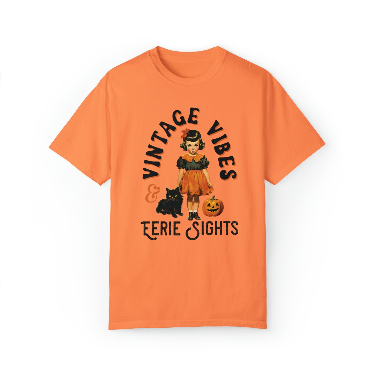 Vintage Halloween Retro Style Tshirt w Girl & Black Cats Vintage Vibes & Eerie Sights