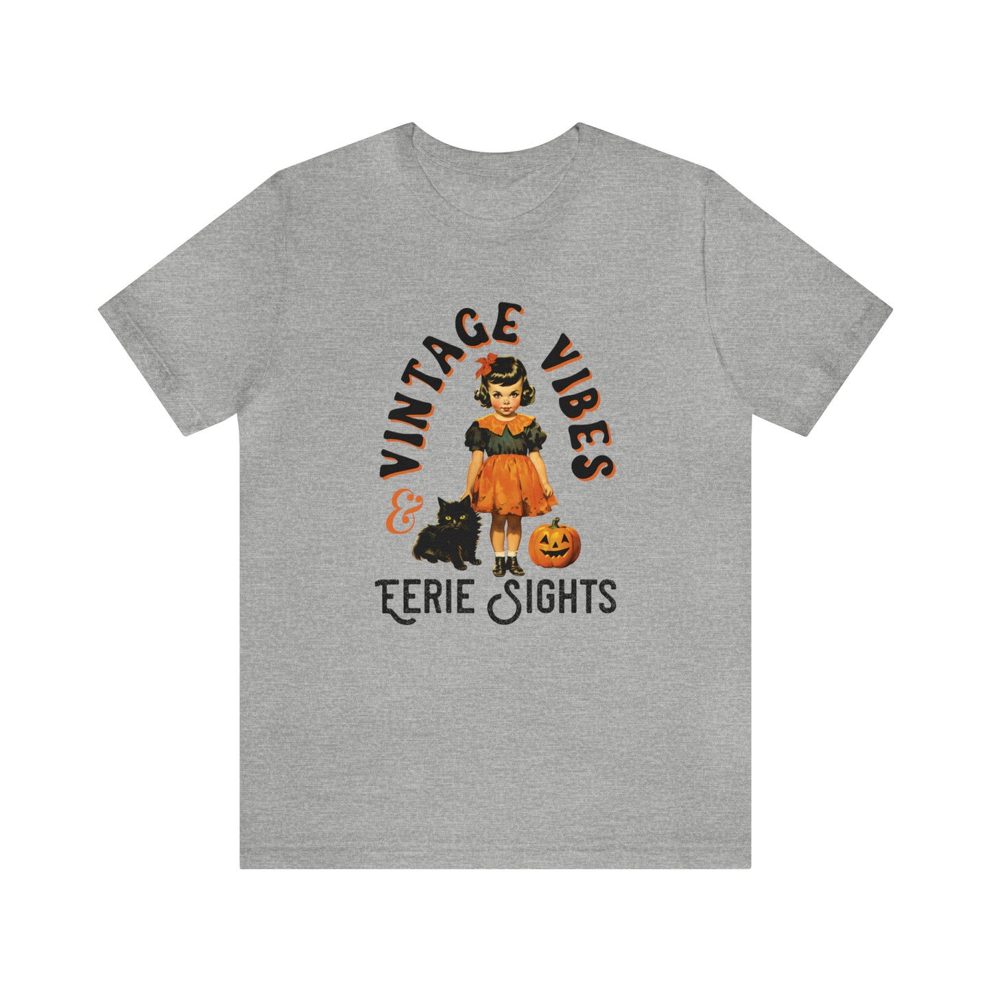 Vintage Halloween Retro Style Tshirt w Girl & Black Cats Vintage Vibes & Eerie Sights