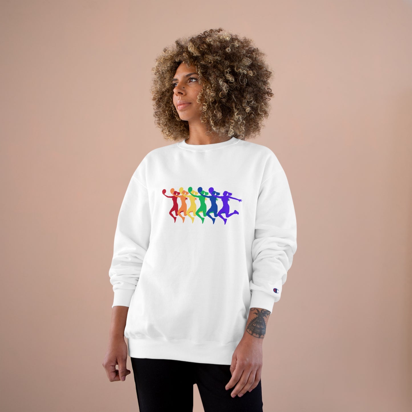 Womens Basketball Rainbow Silhouette Shooter Pride Crewneck Sweatshirt