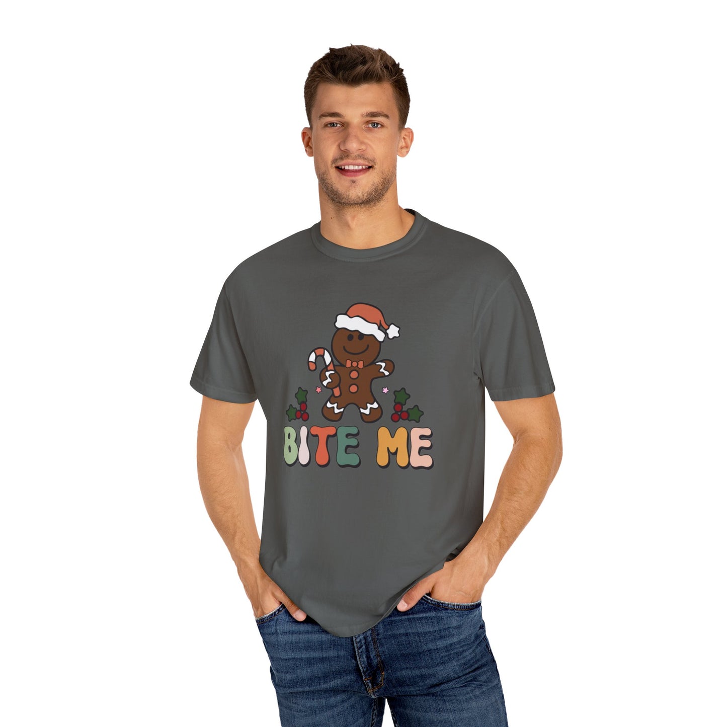 Bite Me Gingerbread Cookie Retro Christmas Tshirt