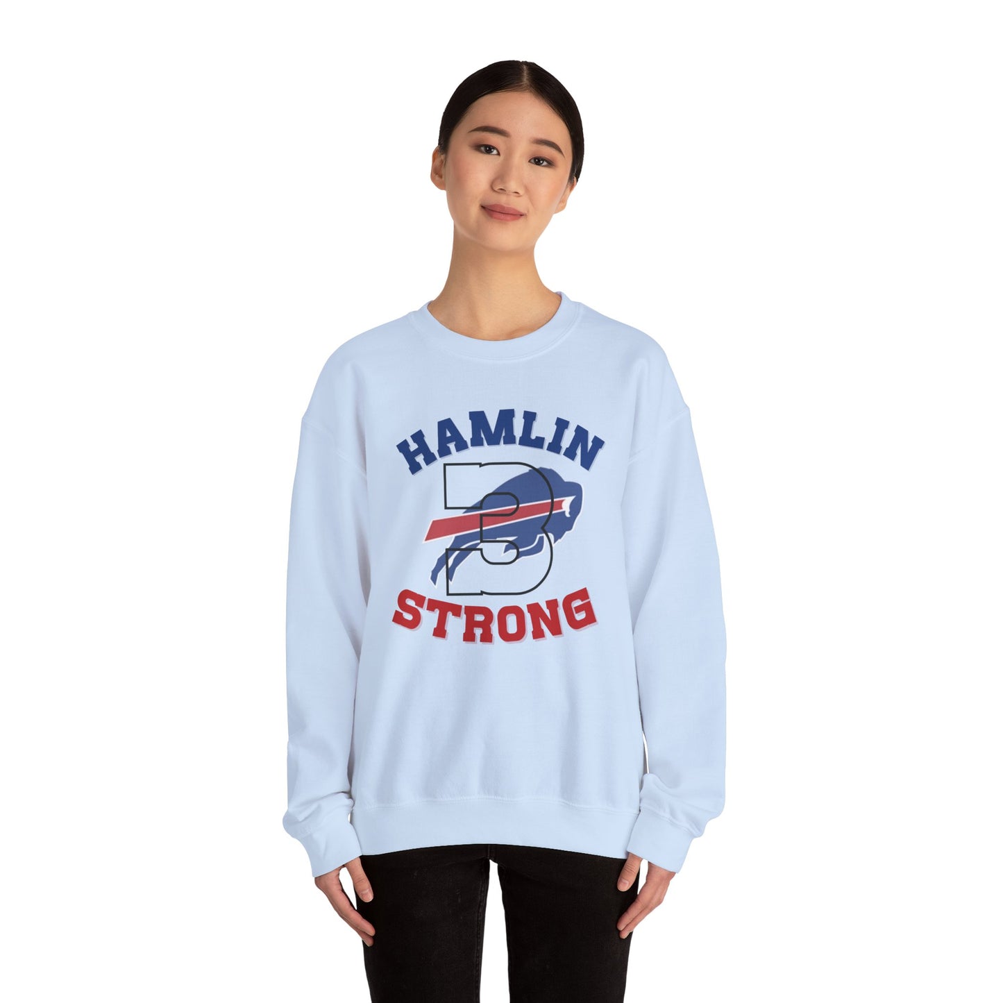 Hamlin Strong #3 Damar Hamlin Buffalo Bills Logo Crewneck Sweatshirt