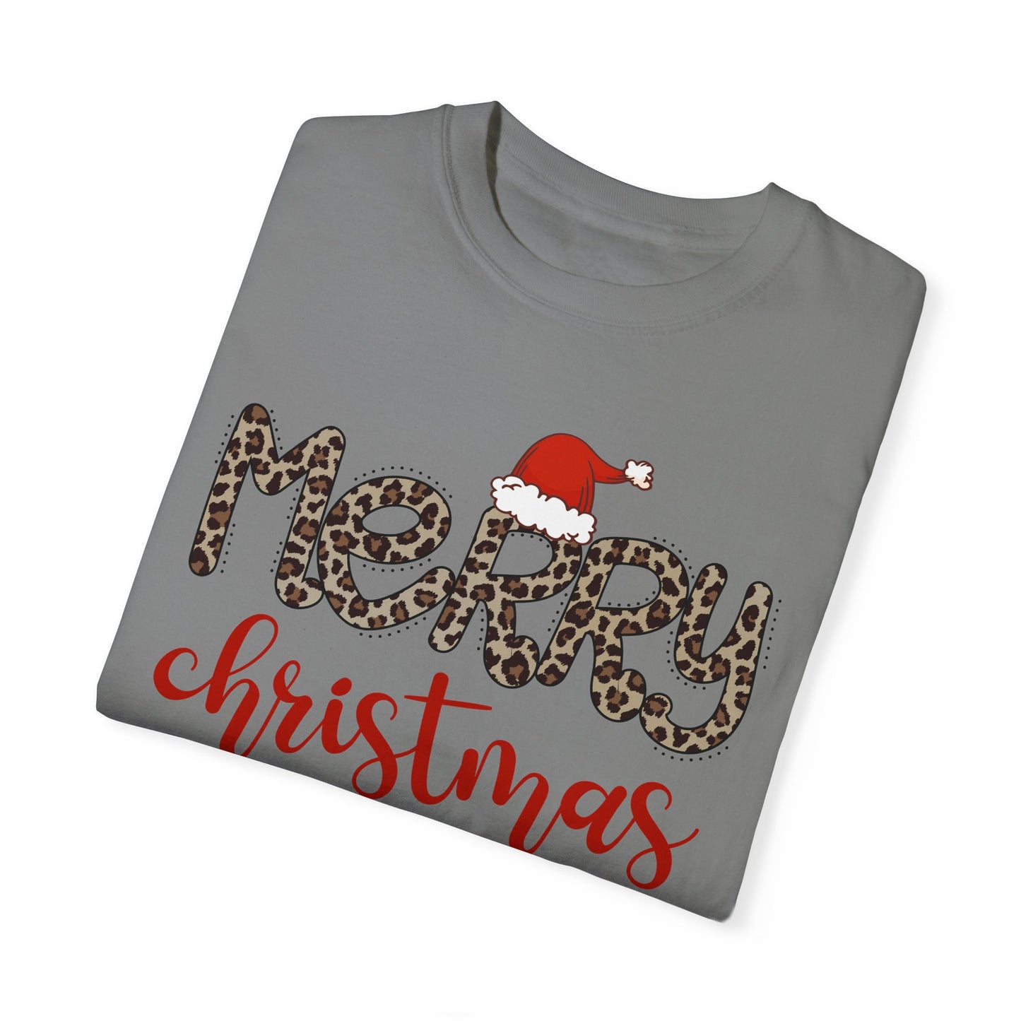 Merry Christmas Leopard Santa Hat Christmas Tshirt