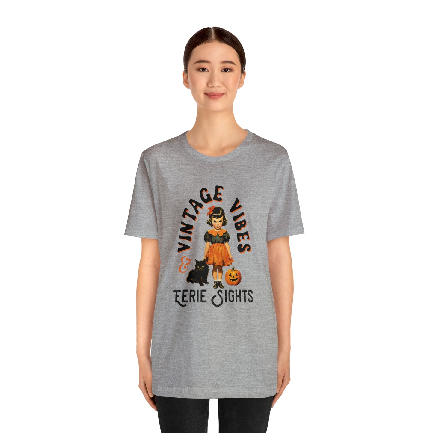 Vintage Halloween Retro Style Tshirt w Girl & Black Cats Vintage Vibes & Eerie Sights