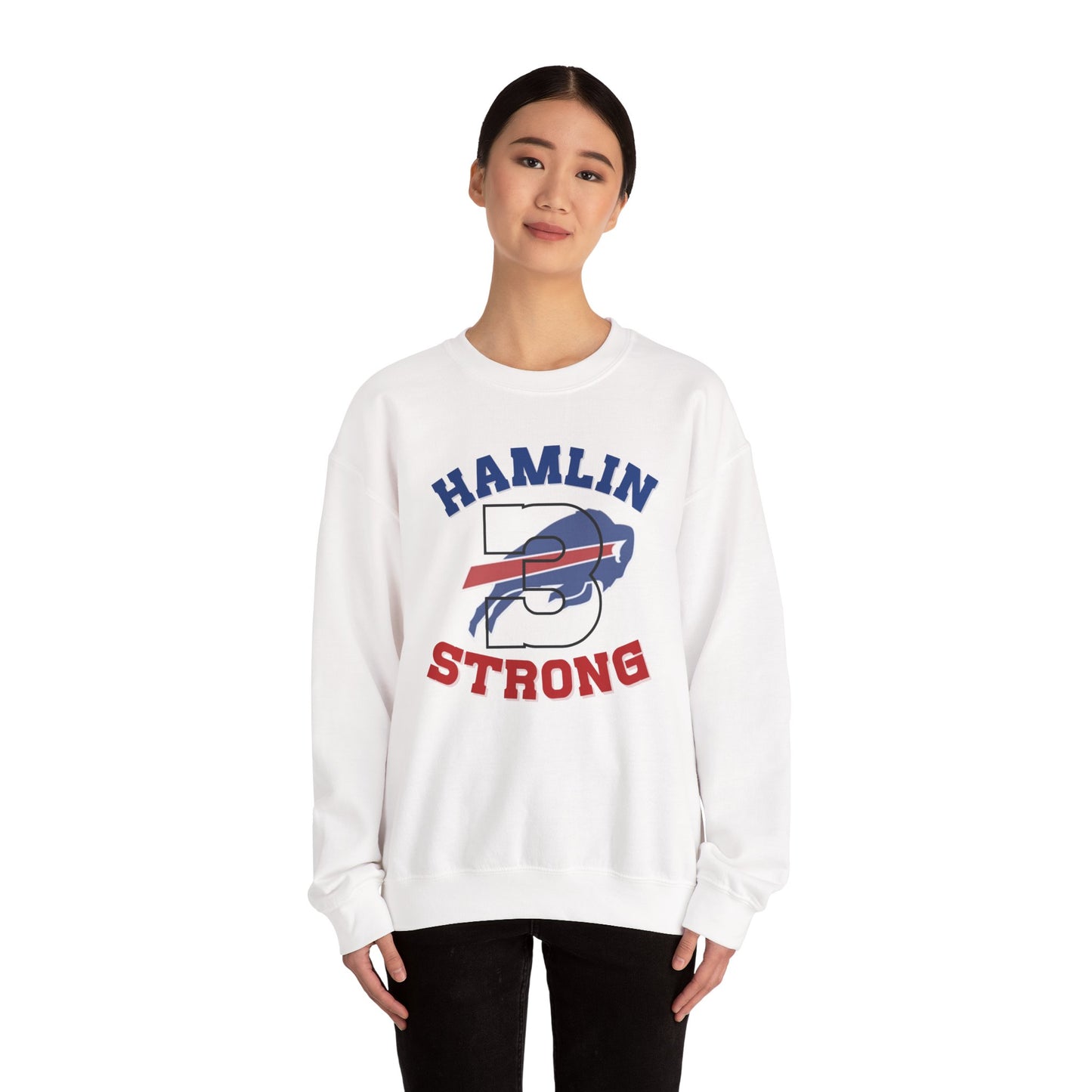 Hamlin Strong #3 Damar Hamlin Buffalo Bills Logo Crewneck Sweatshirt