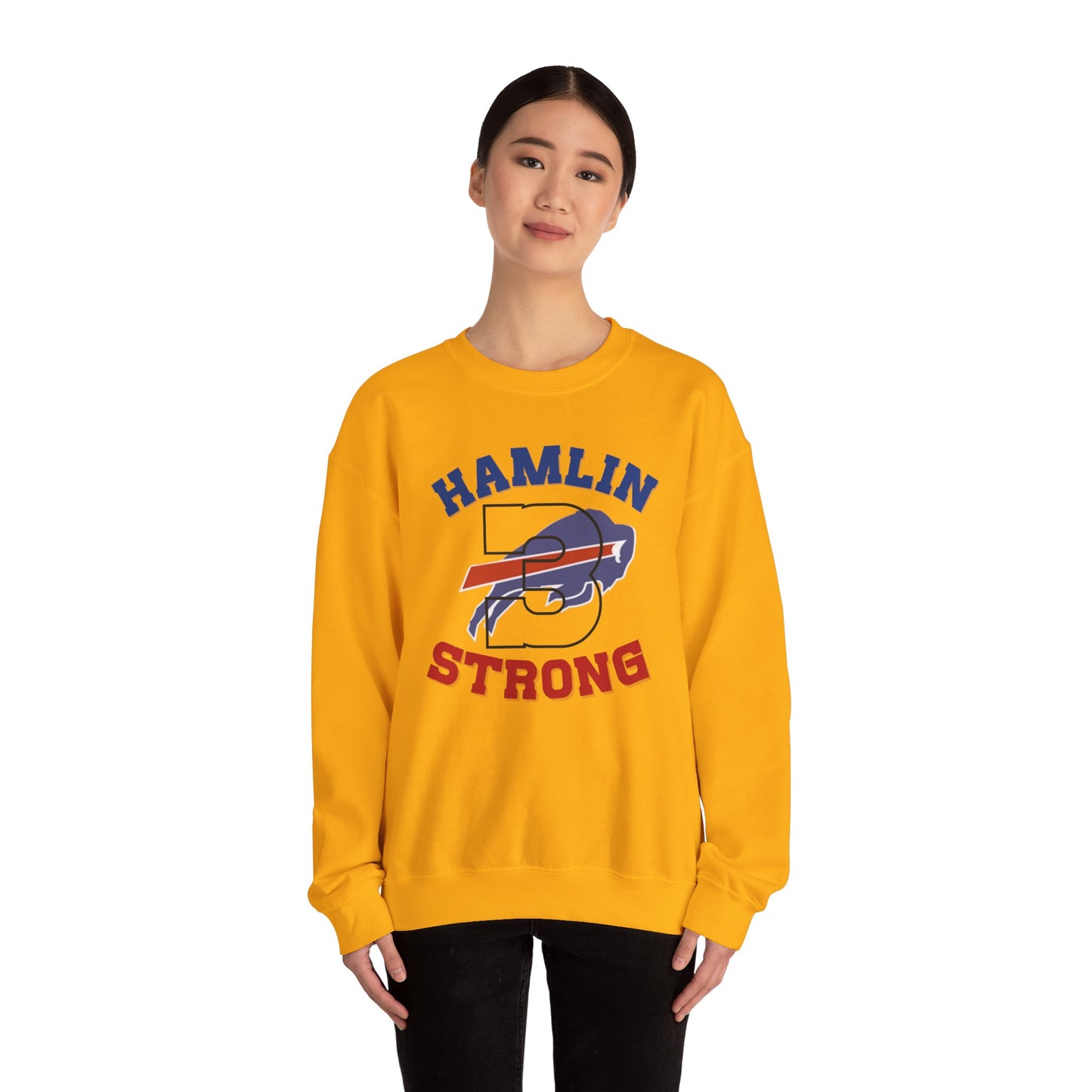 Hamlin Strong #3 Damar Hamlin Buffalo Bills Logo Crewneck Sweatshirt