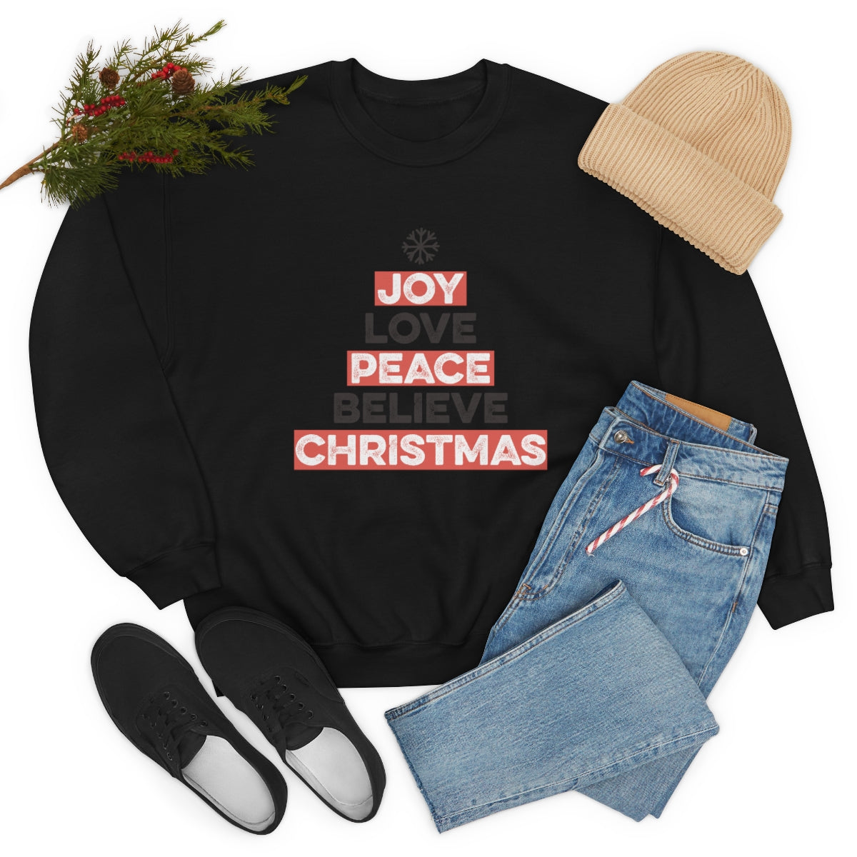 Joy Peace Believe Christmas Snowflake Xmas Holiday Sweatshirt