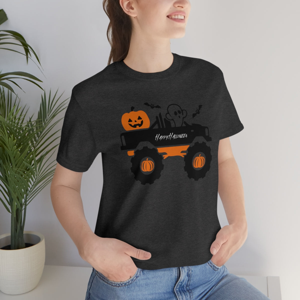 Big Rig Ghost Happy Halloween, Pumpkin Tshirt, Funny TShirt Design on Unisex Jersey Short Sleeve Tee