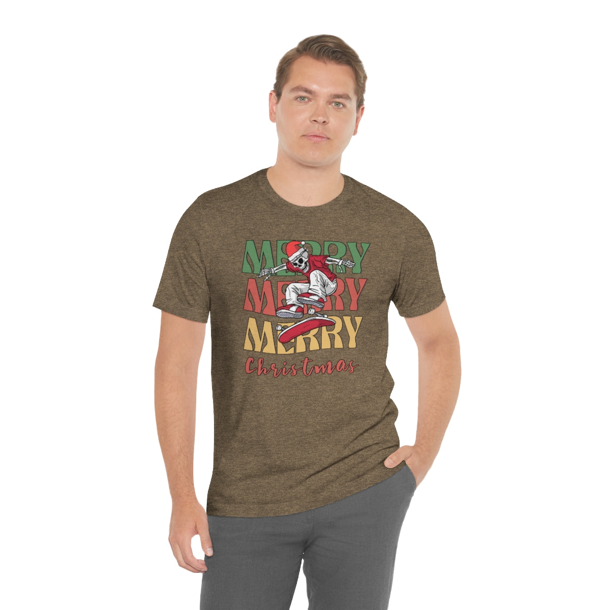 Merry Christmas Skeleton Skateboarding Retro Christmas Tshirt