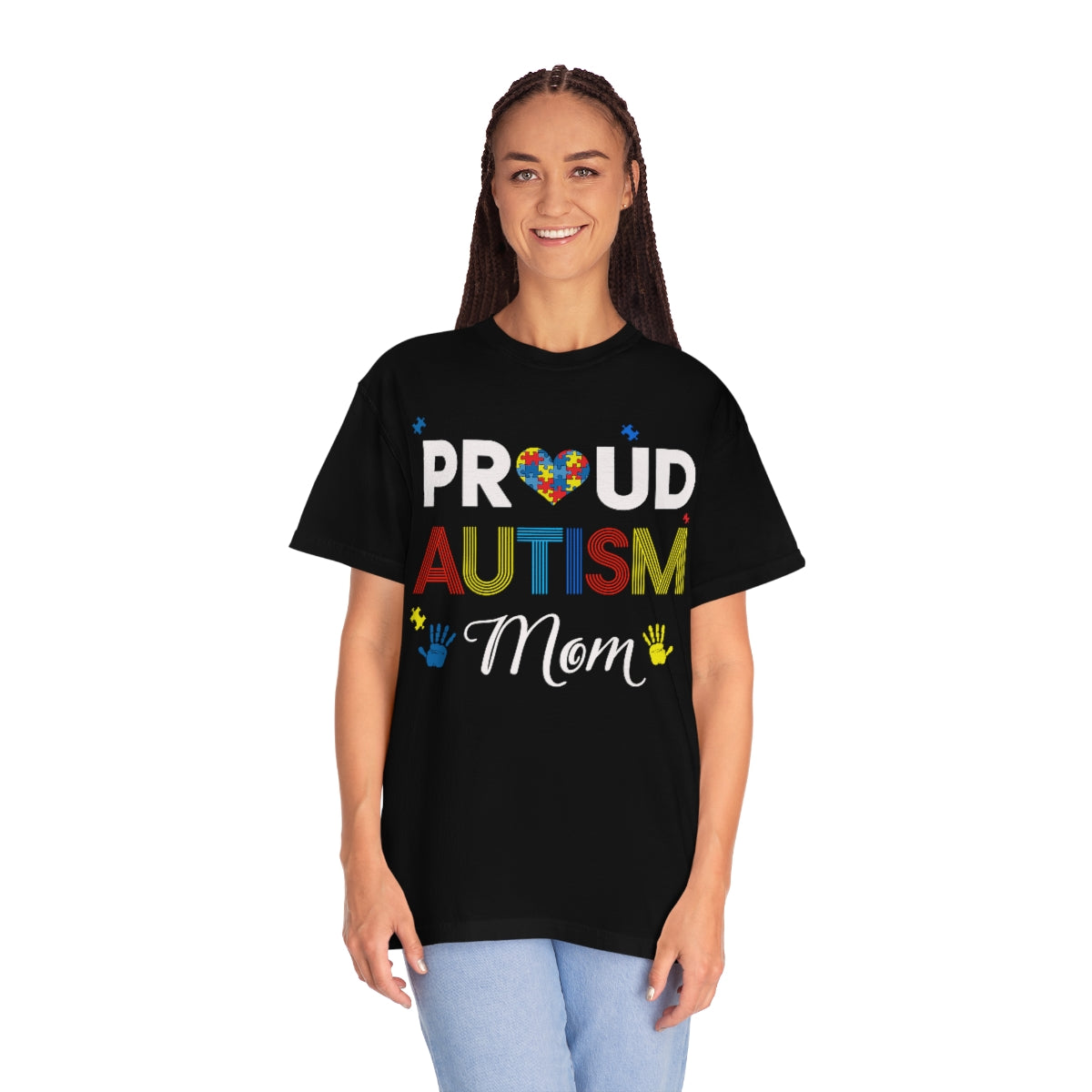 Proud Autism Mom with Hands Puzzle Pieces Autism Awareness Tshirt