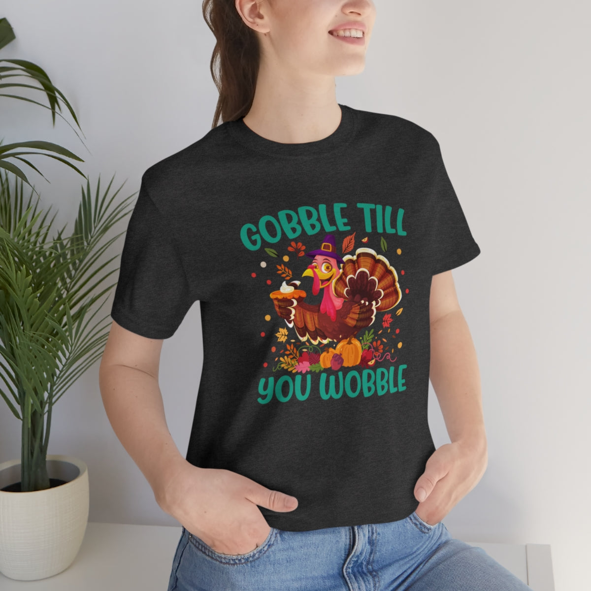 Gobble Til You Wobble Cute Thanksgiving Tshirt Design | Thanksgiving TShirt | Thanksgiving T-Shirt | Thanksgiving Teeshirt Design on Unisex Jersey Short Sleeve Tee