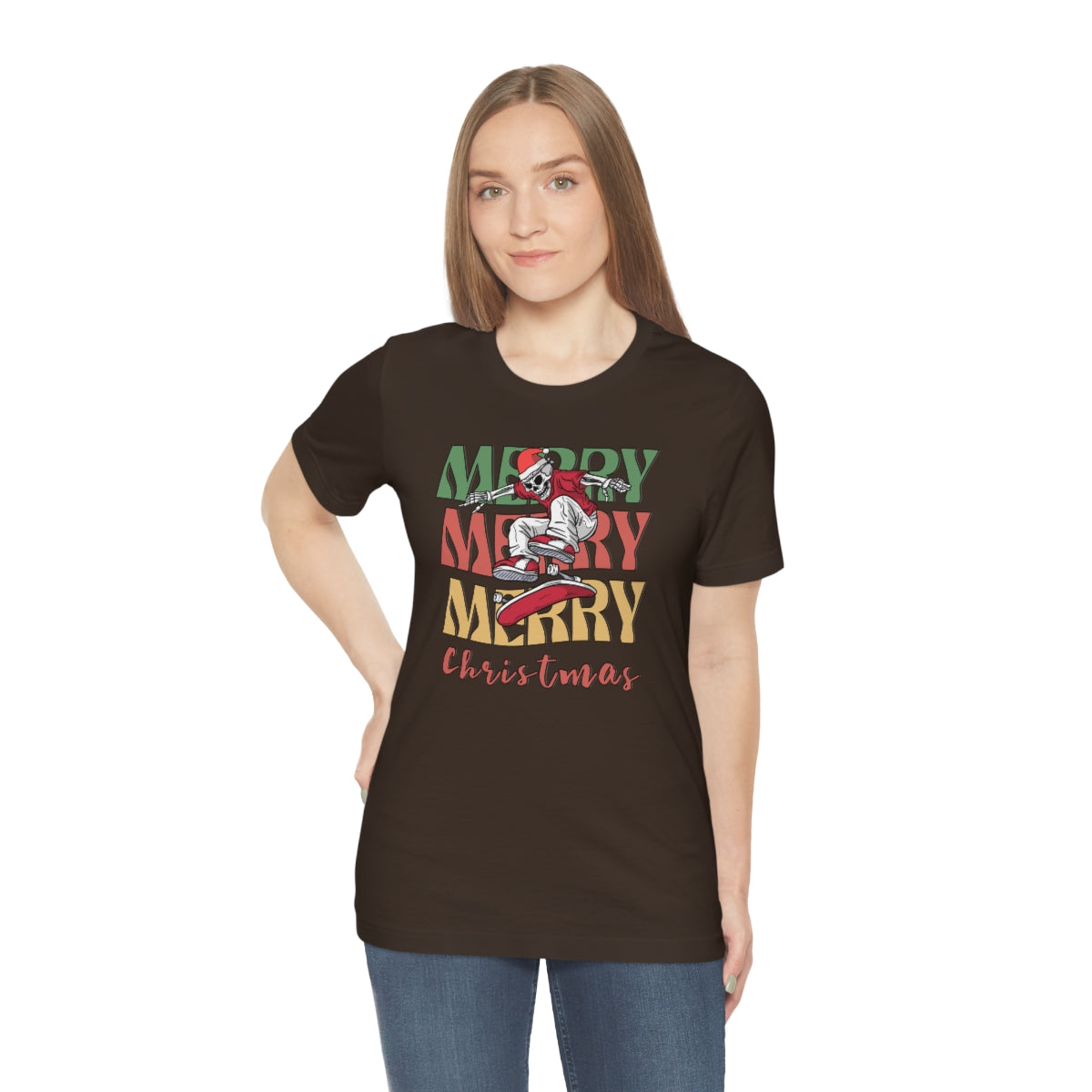 Merry Christmas Skeleton Skateboarding Retro Christmas Tshirt