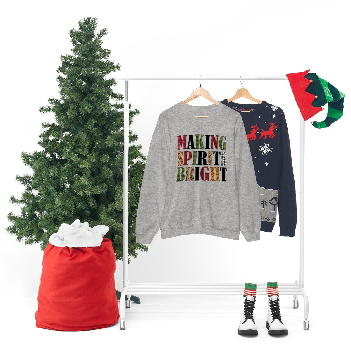 Making Spirits Bright Plaid Lettering Christmas Sweatshirt