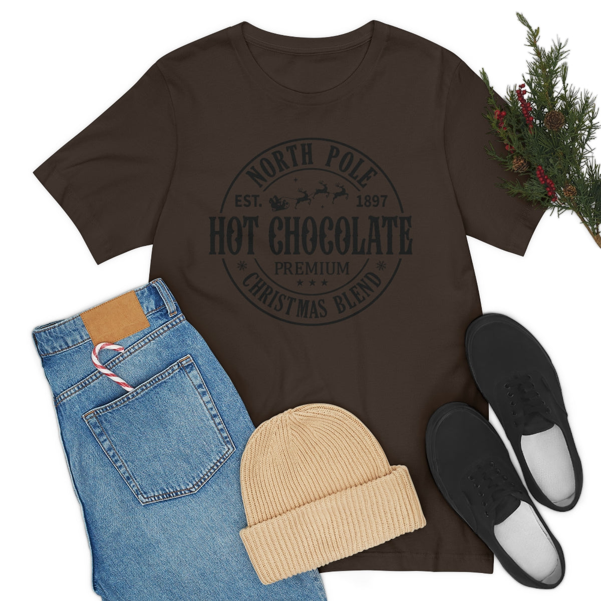 North Pole Premium Hot Chocolate Christmas Holiday Tshirt