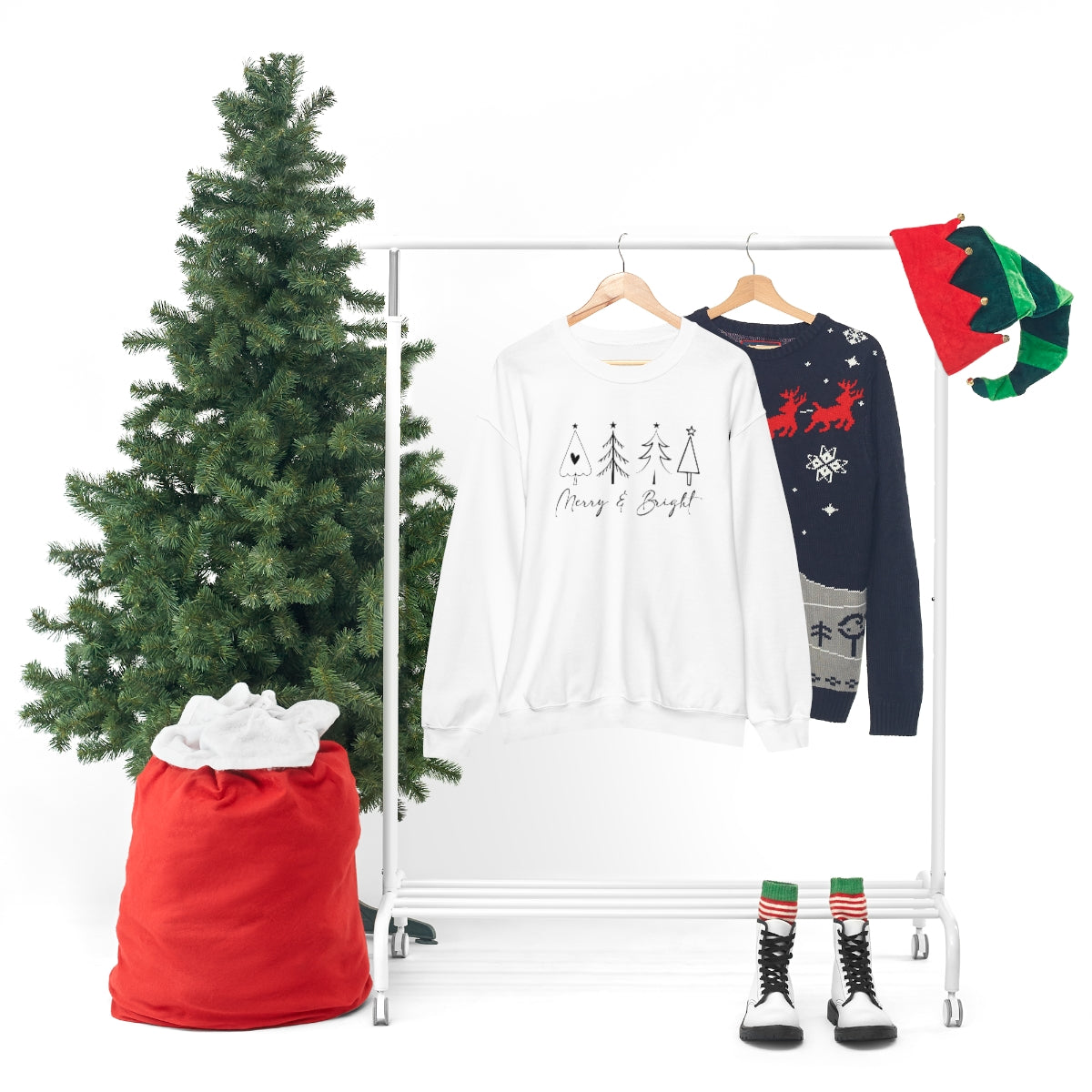 Merry & Bright Simple Christmas Xmas Trees Holiday Sweatshirt