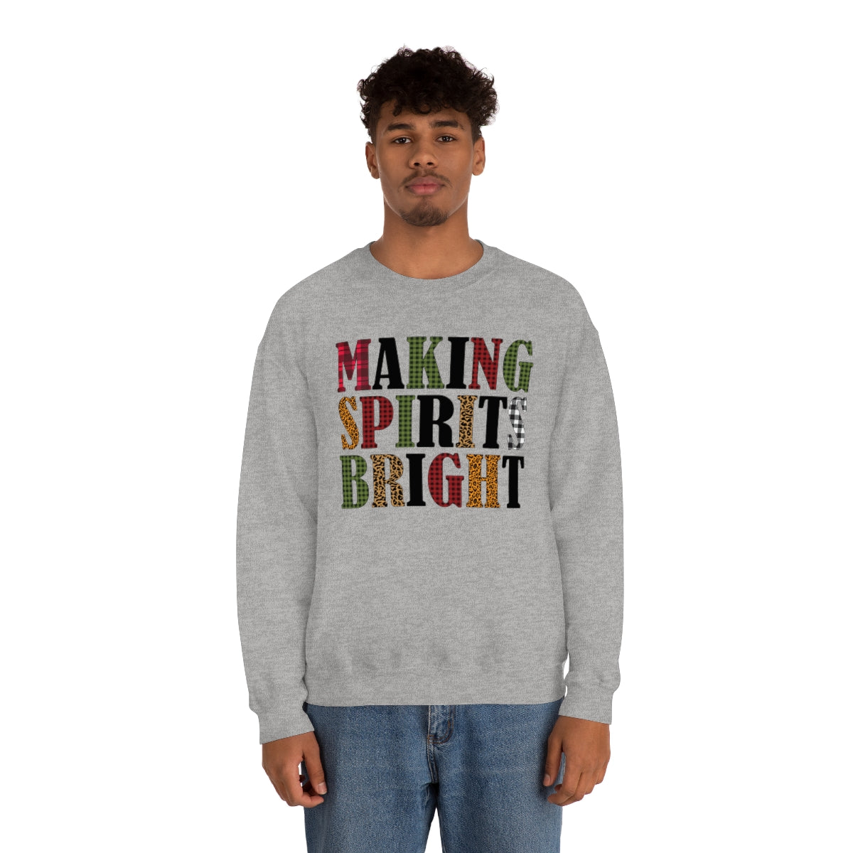 Making Spirits Bright Plaid Lettering Christmas Sweatshirt