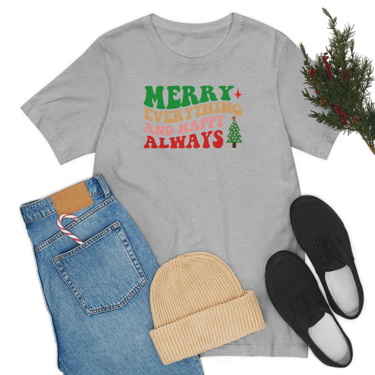 Merry Everything Retro Lettering Christmas Tshirt