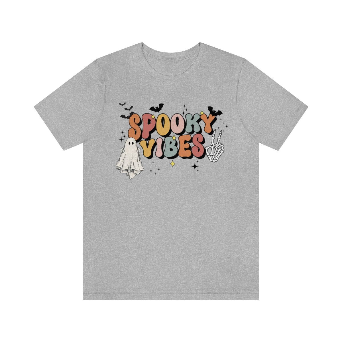 Spooky Vibes Retro Letters with Ghost TShirt, Funny Shirt, Halloween Lover Gift on Unisex Jersey Short Sleeve Tee