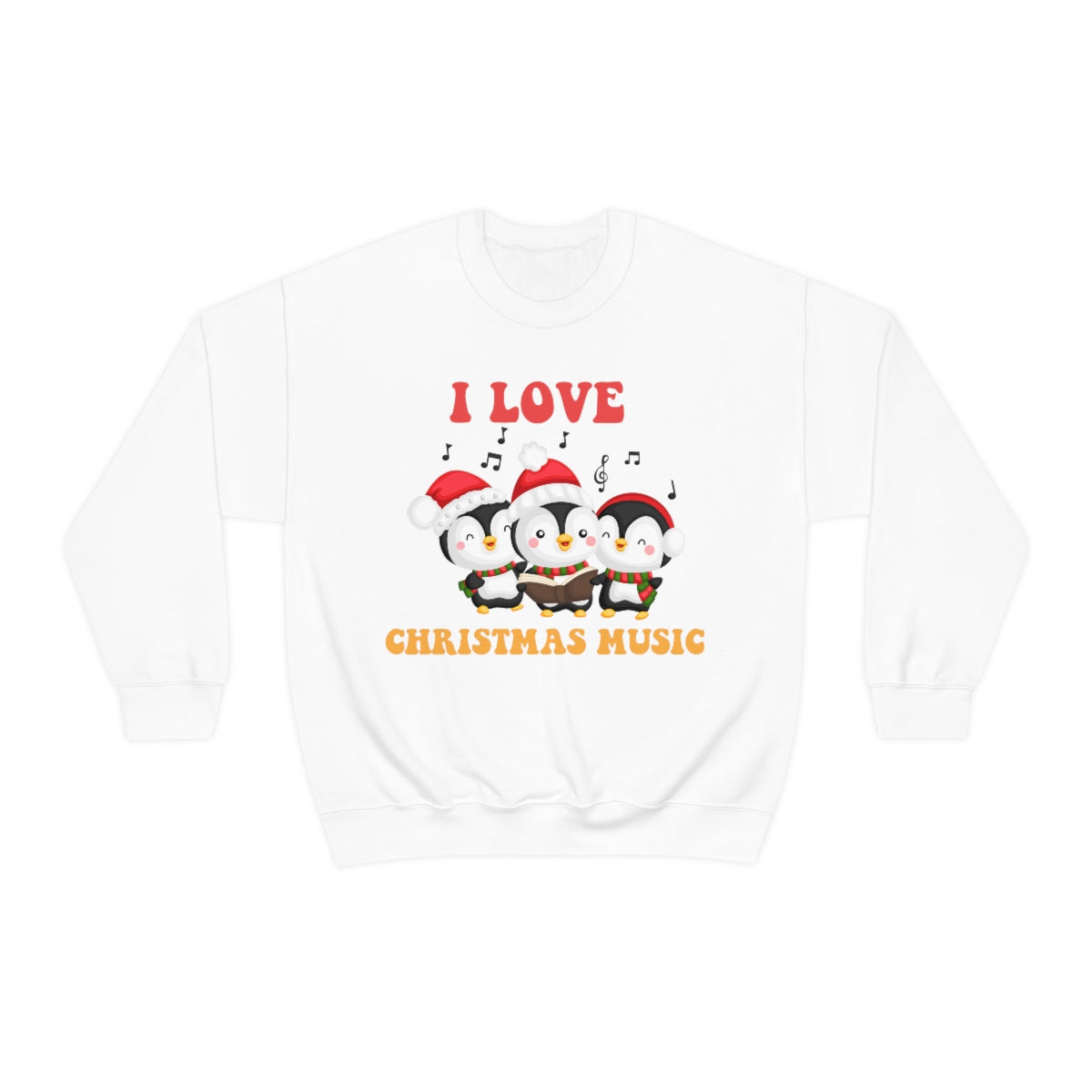 Cute I Love Christmas Music Singing Caroling Penguins Xmas Holiday Sweatshirt